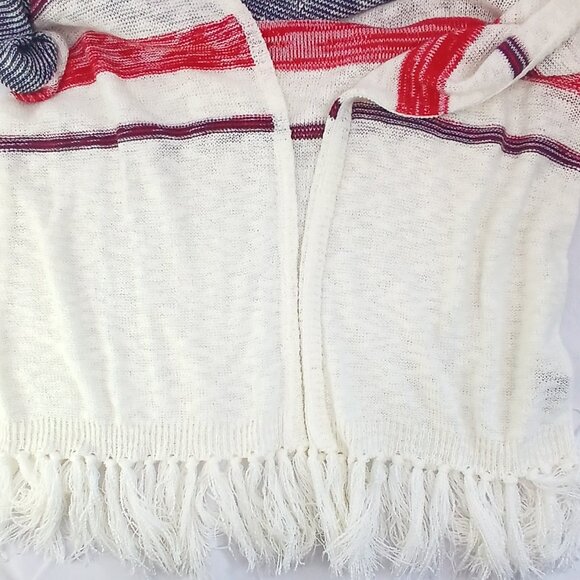 Lane Bryant Cream Beige Blue Red Open Front 4th of July Cardigan w/ Tassels EUC - Picture 4 of 6